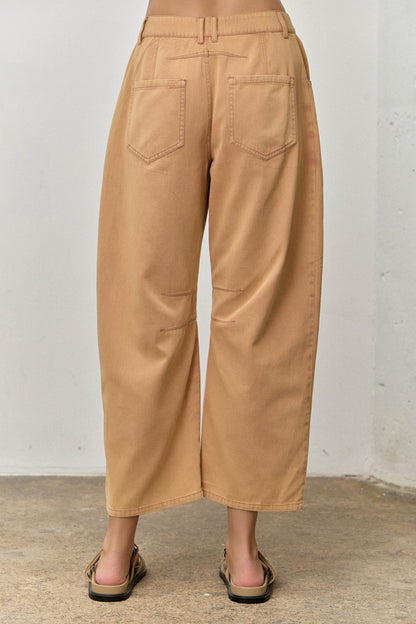 Embroidered Twill Barrel Pants | Camel