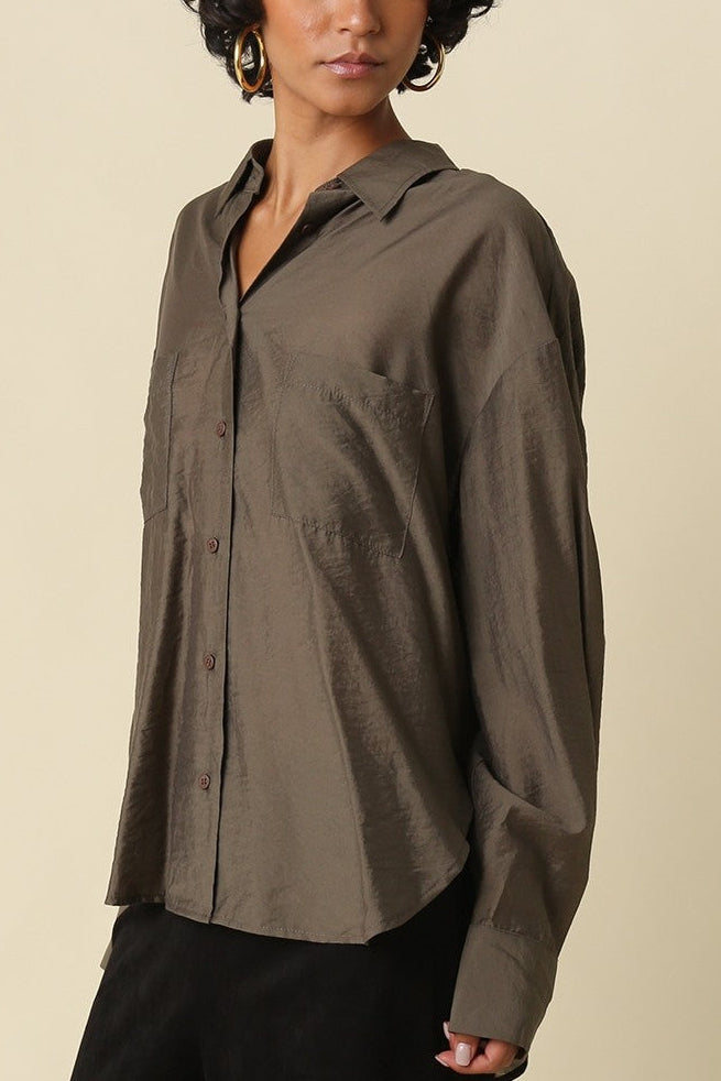 Ariana Button Up Top | Ash Brown