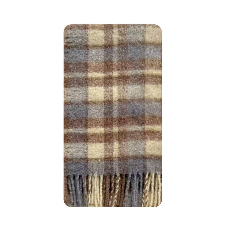 Plaid Wool Blend Scarf | Cream and Blue