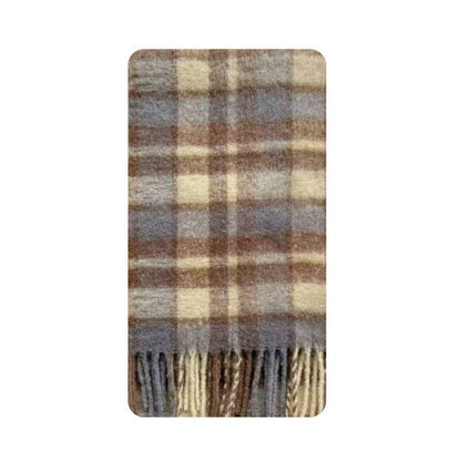 Plaid Wool Blend Scarf | Cream and Blue