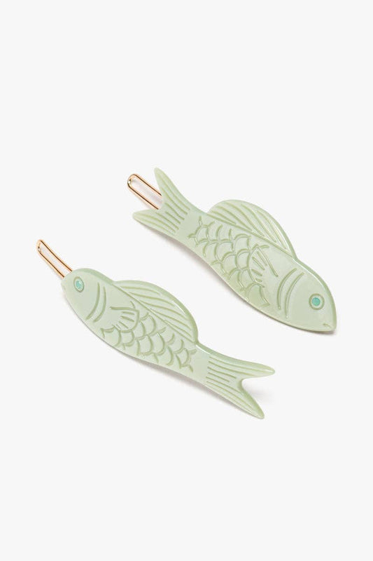 Jade Green Fish Barrette Set