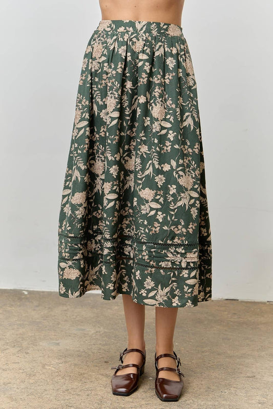Florals + Lace Midi Skirt