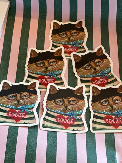 Bonjour Chat 3" Die Cut Sticker