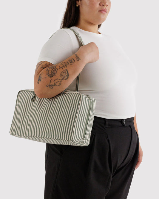 Medium Nylon Bowler Bag | Sage Stripe