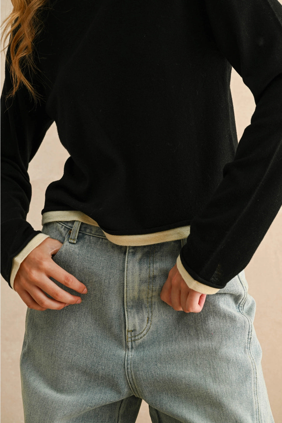 Faux Layers Sweater | Black