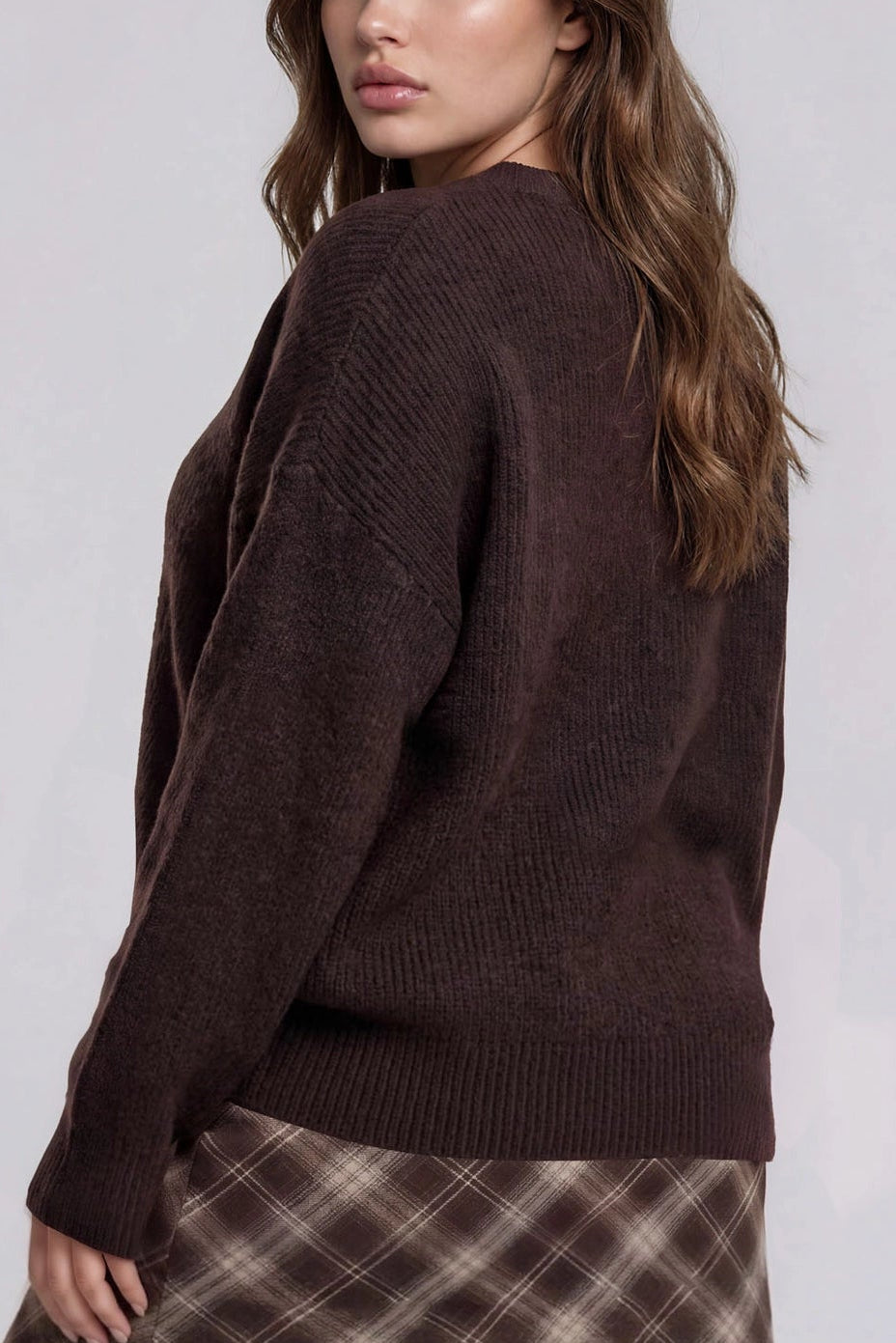 Round Neck Cardigan | Chocolate | Extended