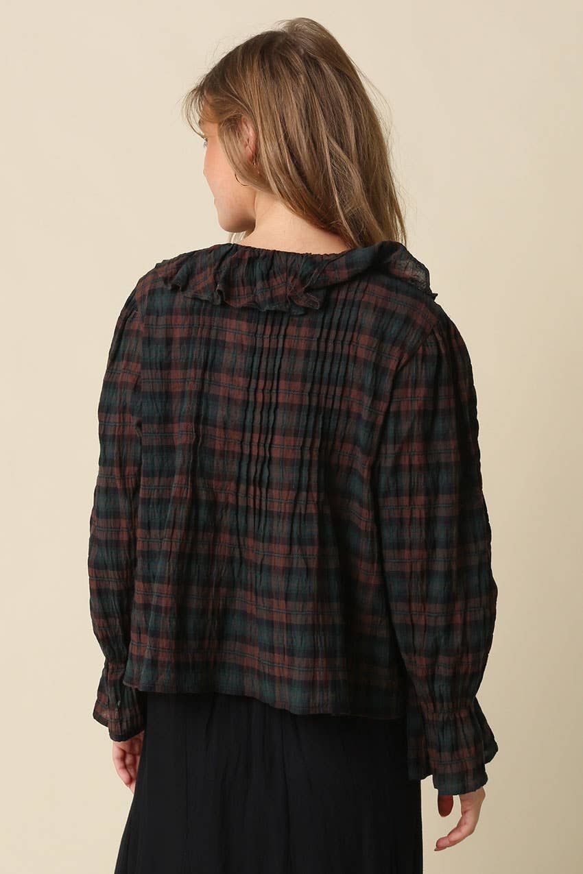 Lena Ruffle Plaid Blouse | Brown