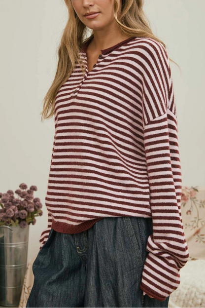 Piper Stripe Henley | Burgundy