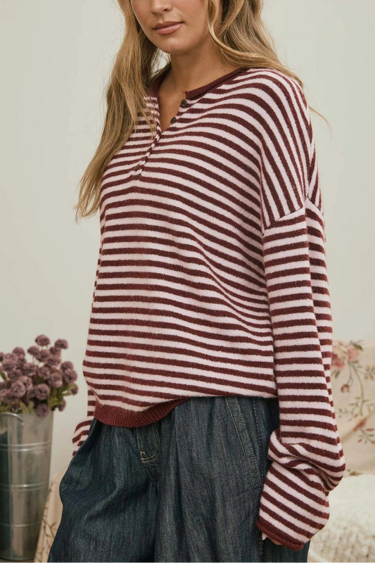 Piper Stripe Henley | Burgundy
