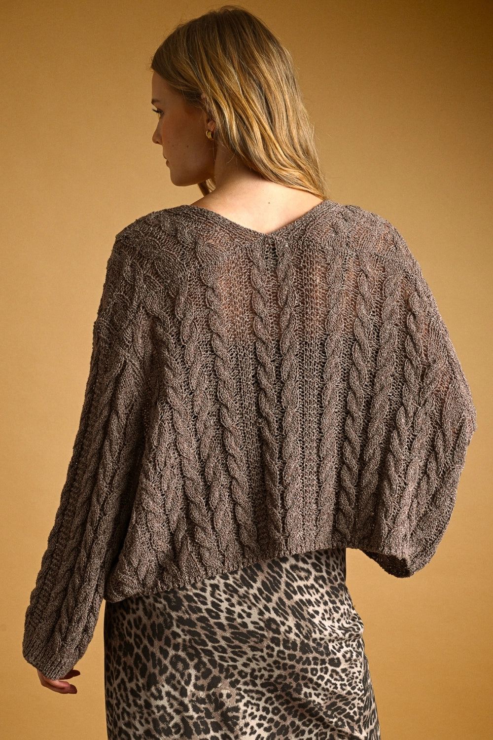 Slouchy Knit Shrug Sweater | Brown