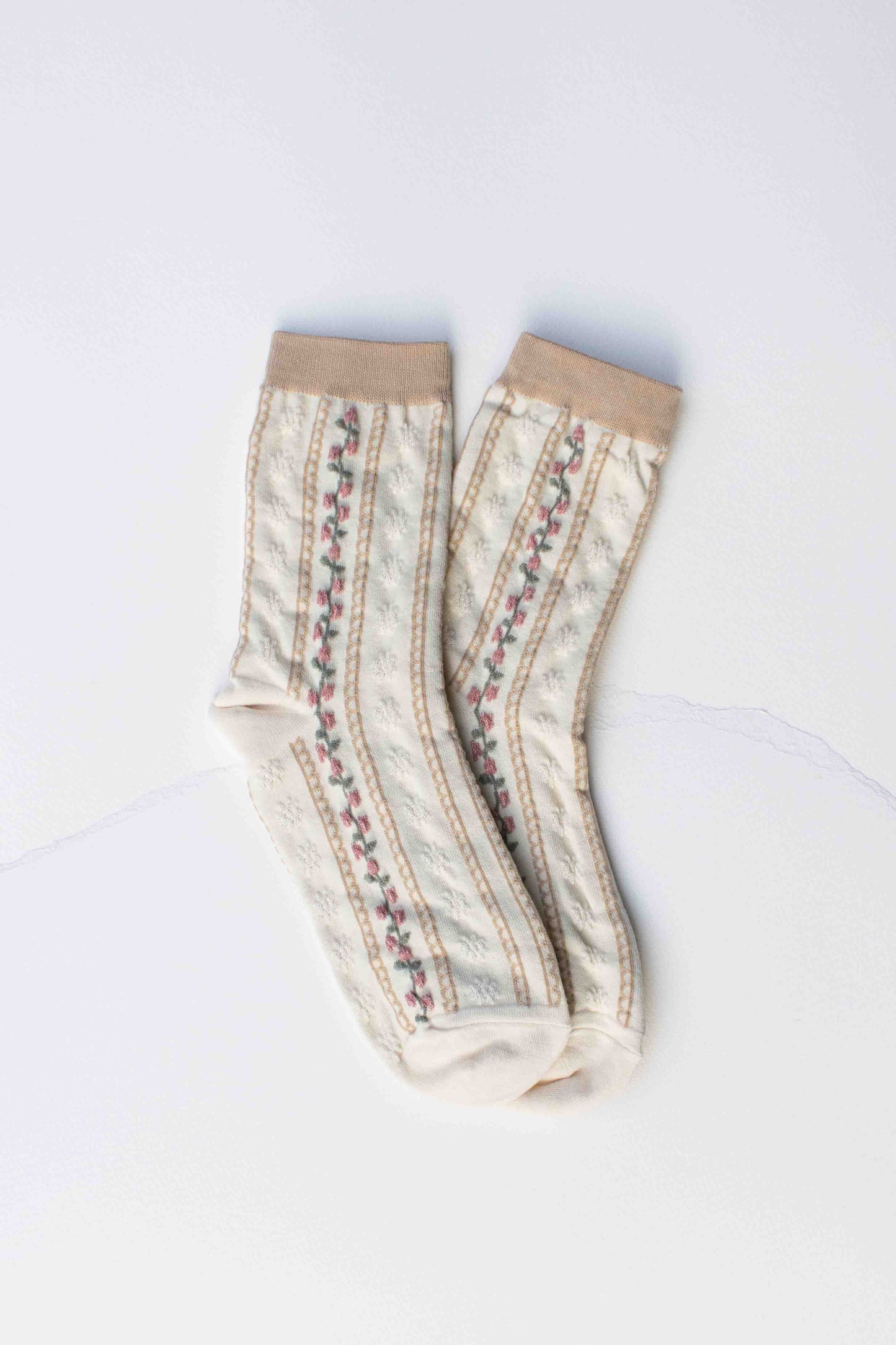 Vintage Floral Stripe Socks | Mocha