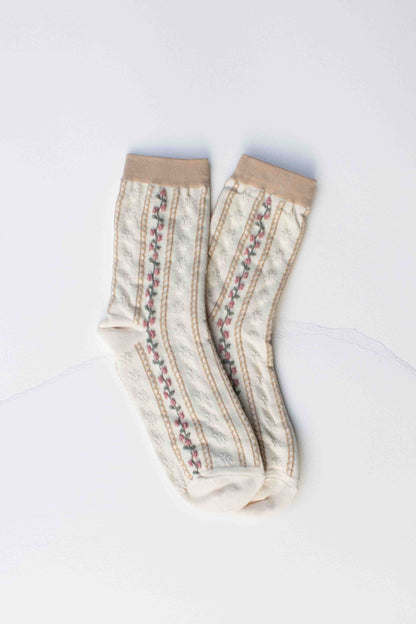 Vintage Floral Stripe Socks | Blue