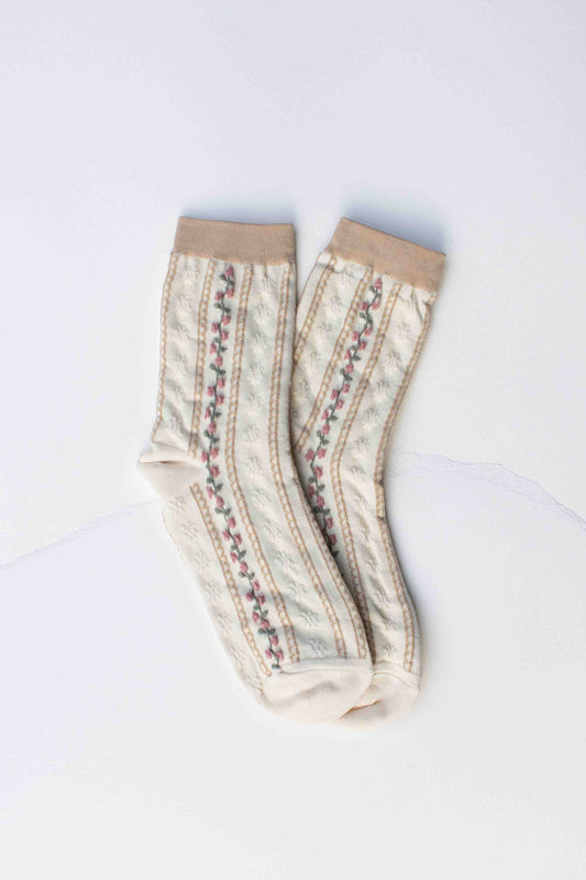 Vintage Floral Stripe Socks | Blue