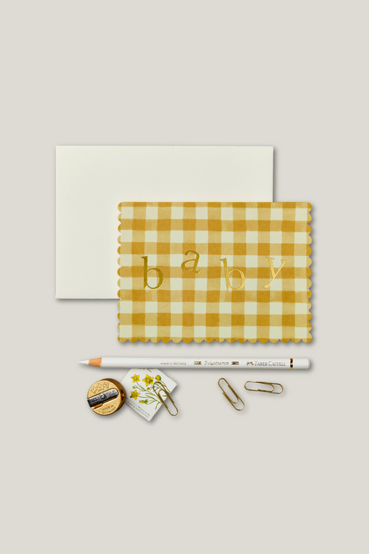 Mustard Gingham 'Baby' Card