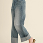 Straight Leg Cuffed Denim