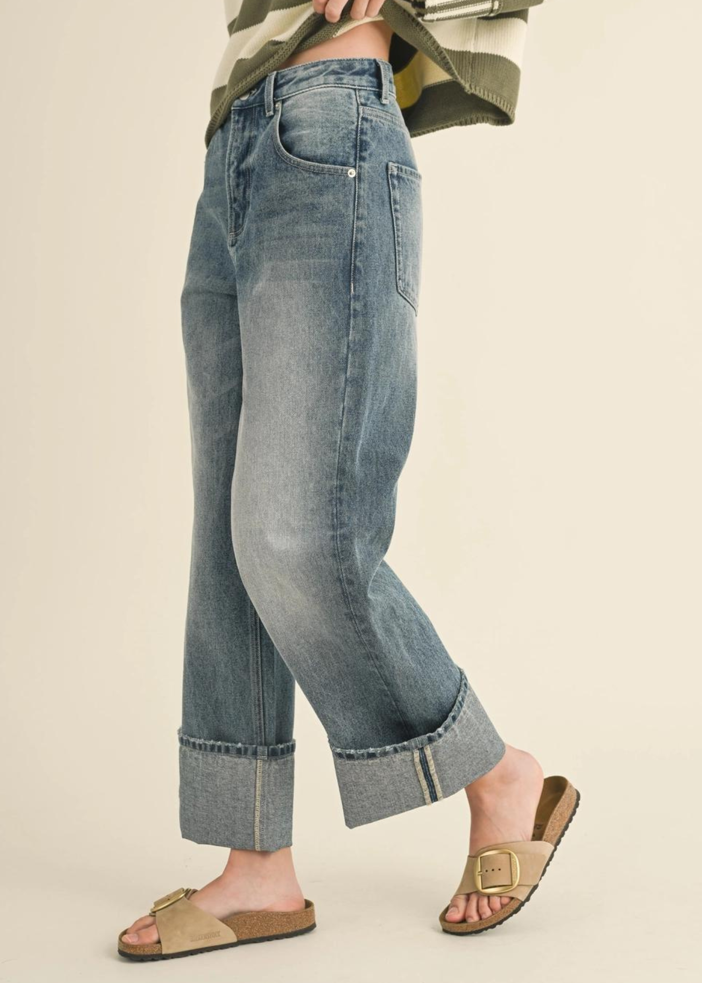 Straight Leg Cuffed Denim