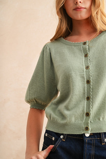 Frankie Short Sleeve Cardigan | Sage