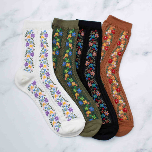 Floral Vine Crew Socks | Rust