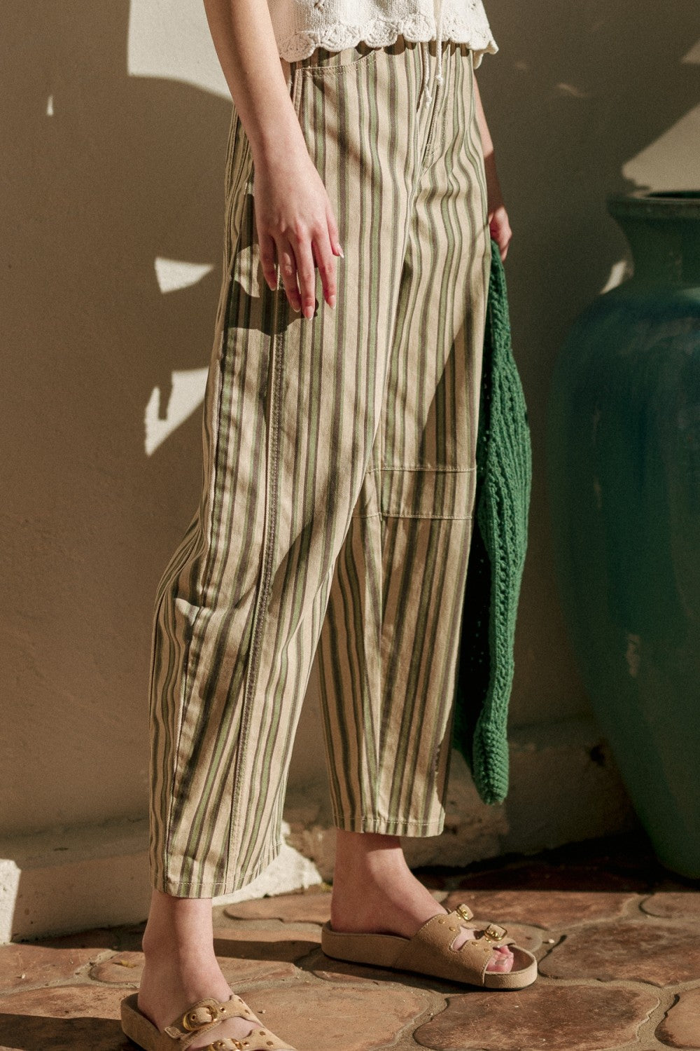 Mix Stripe Barrel Pants | Green