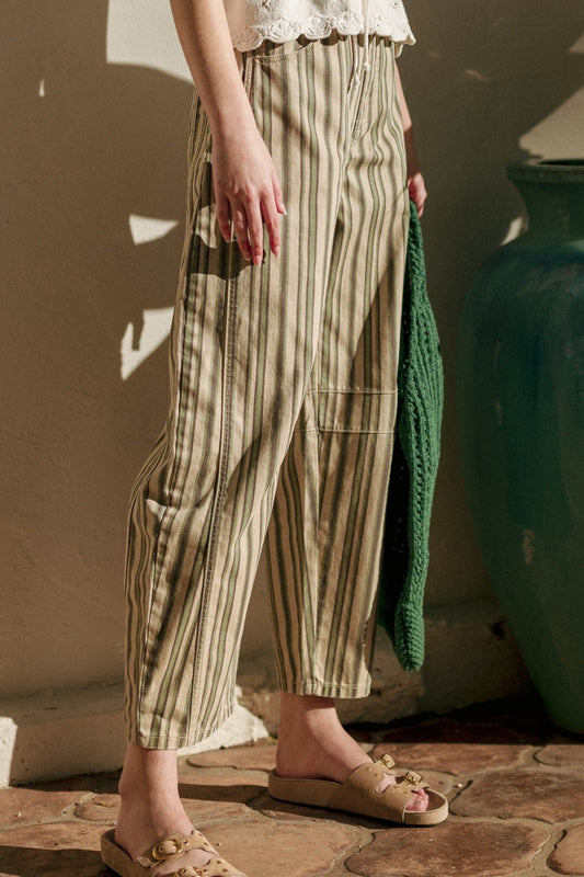 Mix Stripe Barrel Pants | Green
