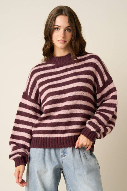 Pink + Maroon Mock Neck Sweater