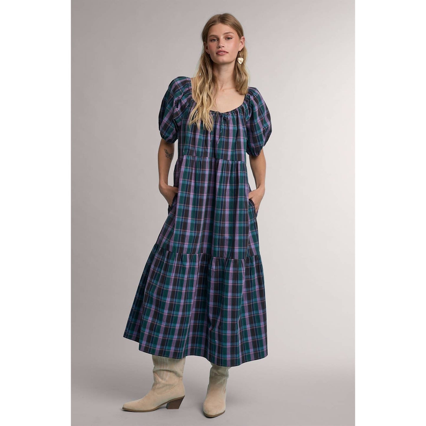 Berry Pickin' Plaid Midi Dress