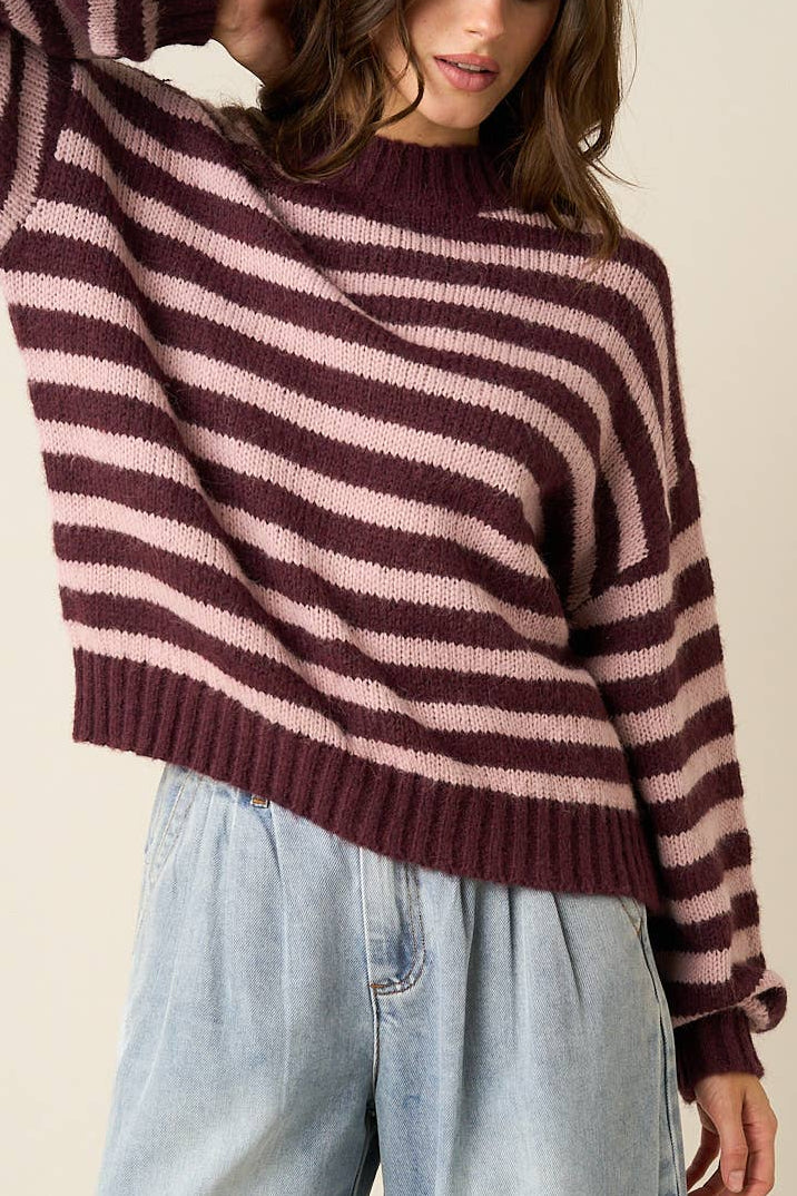 Pink + Maroon Mock Neck Sweater