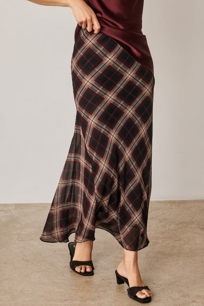 Plaid Bias Cut Midi Skirt