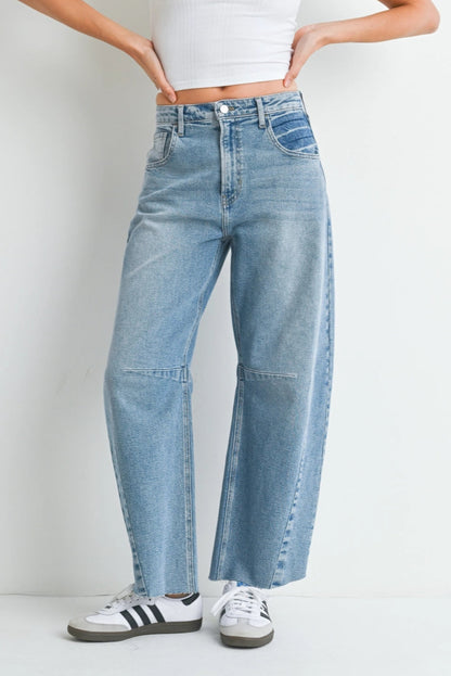 High Rise Barrel Leg Denim | Light Wash