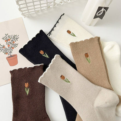 Floral Tulip Socks | Light Brown