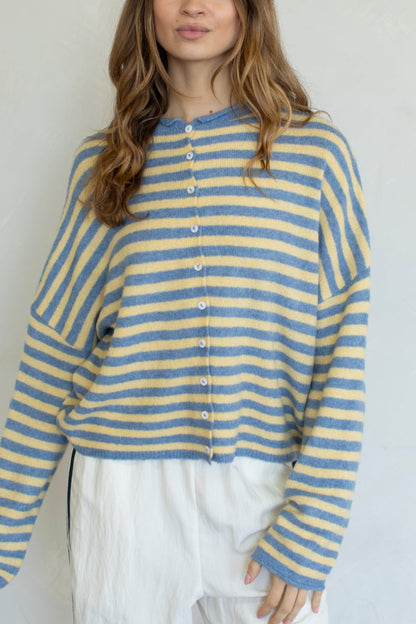 Piper Bold Stripe Cardigan | Light Blue + Butter