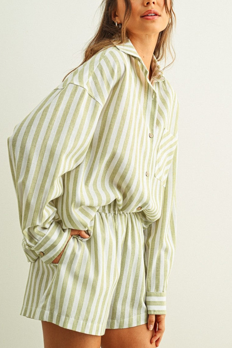 Cabana Stripe Button Front Shirt | Sage