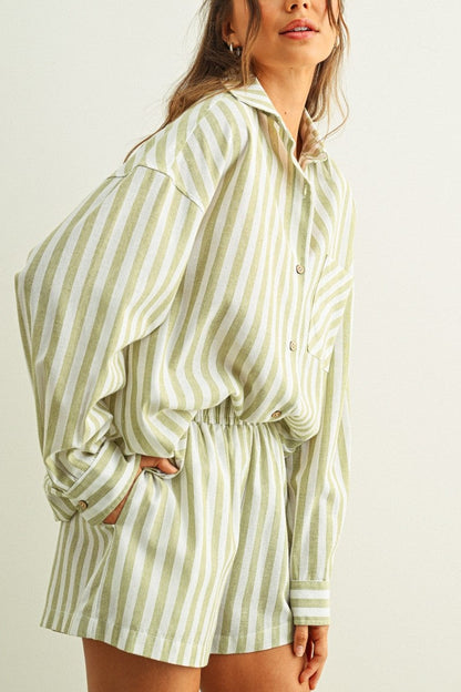 Cabana Stripe Button Front Shirt | Sage