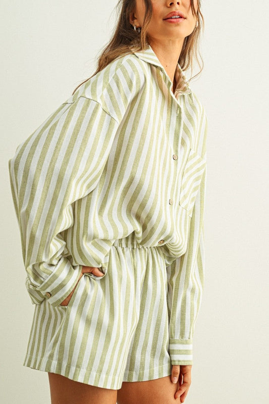 Cabana Stripe Button Front Shirt | Sage