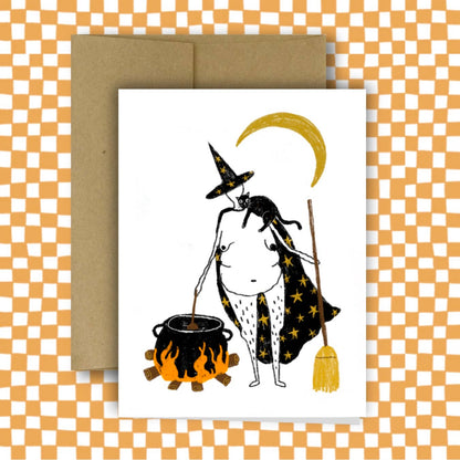 Witch, Cat, and Cauldron Card