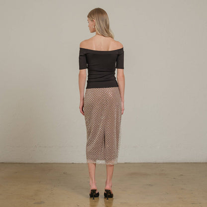 Cold Shoulder Fitted Knit Top | Black