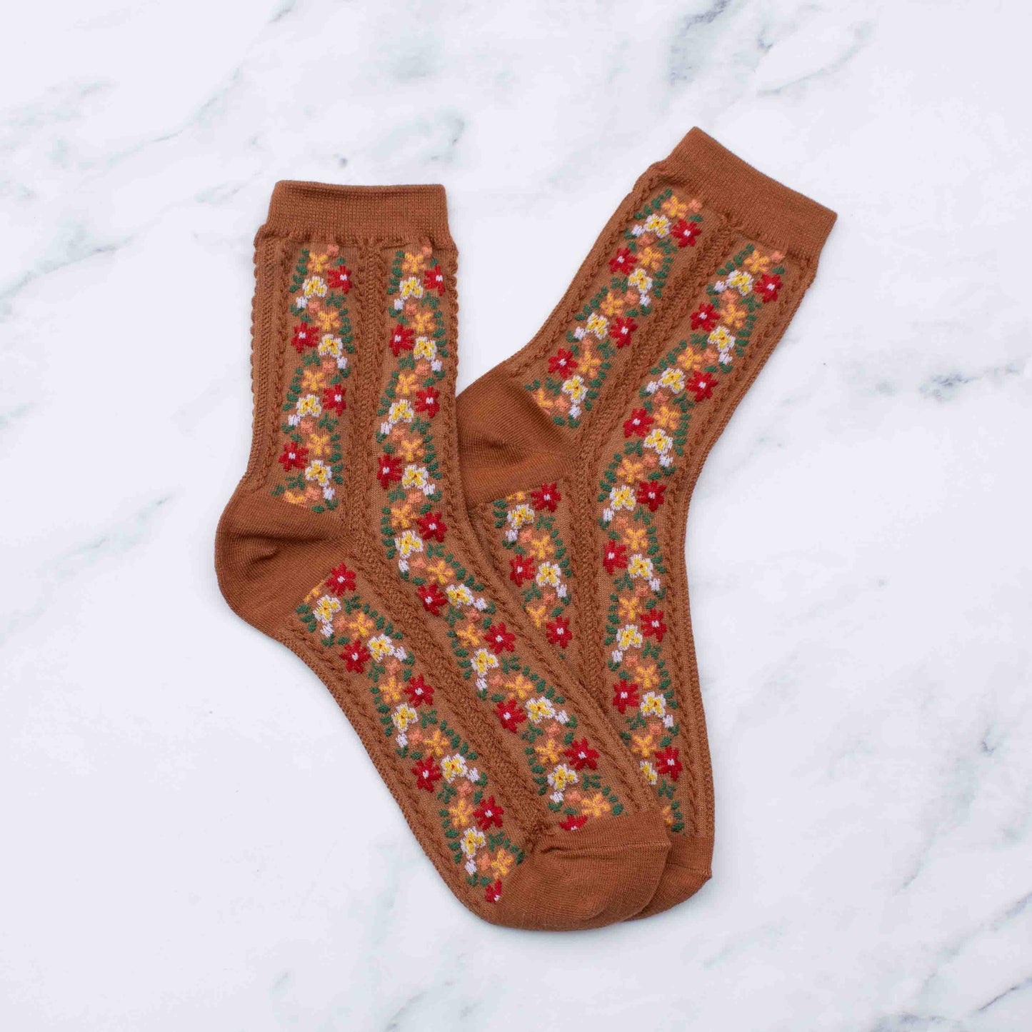 Floral Vine Crew Socks | Rust