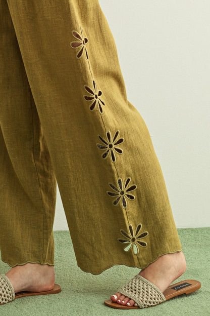 Floral Cut Out Pants | Green Fig