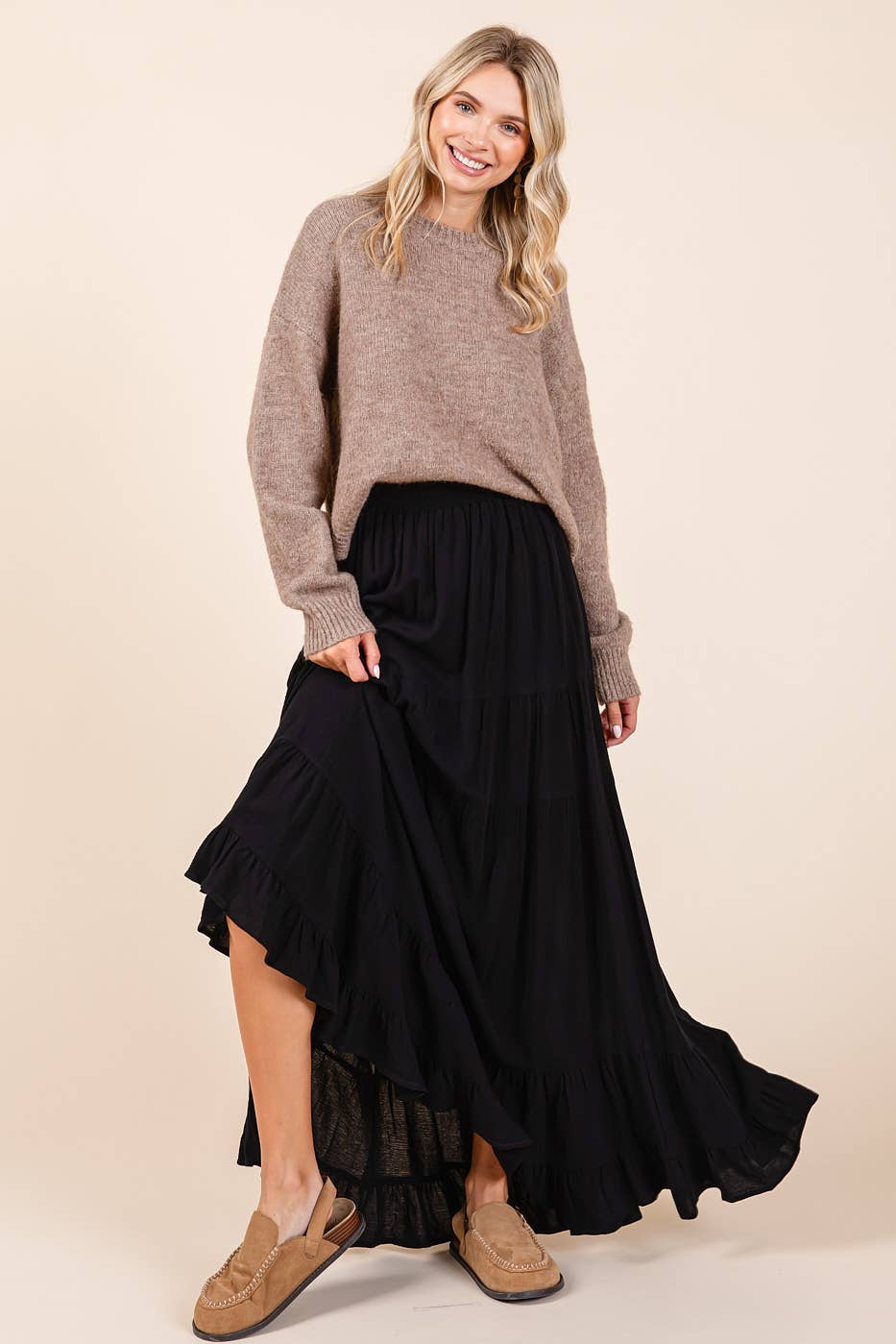 Tinsley Tiered Flowy Maxi Skirt | Black
