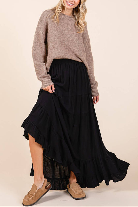 Tinsley Tiered Flowy Maxi Skirt | Black