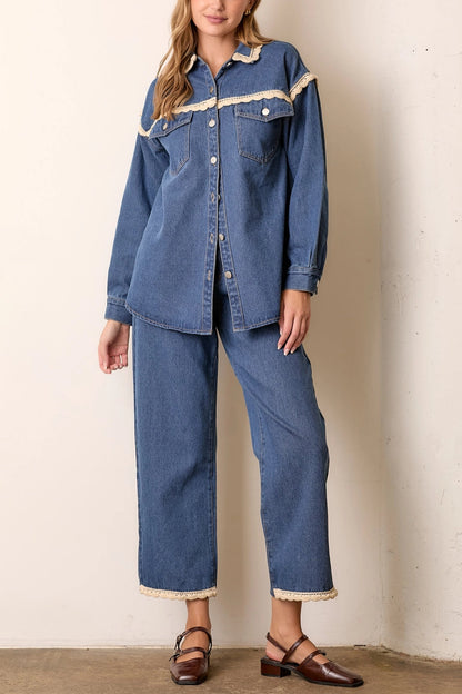 Crochet Trim Straight Leg Denim