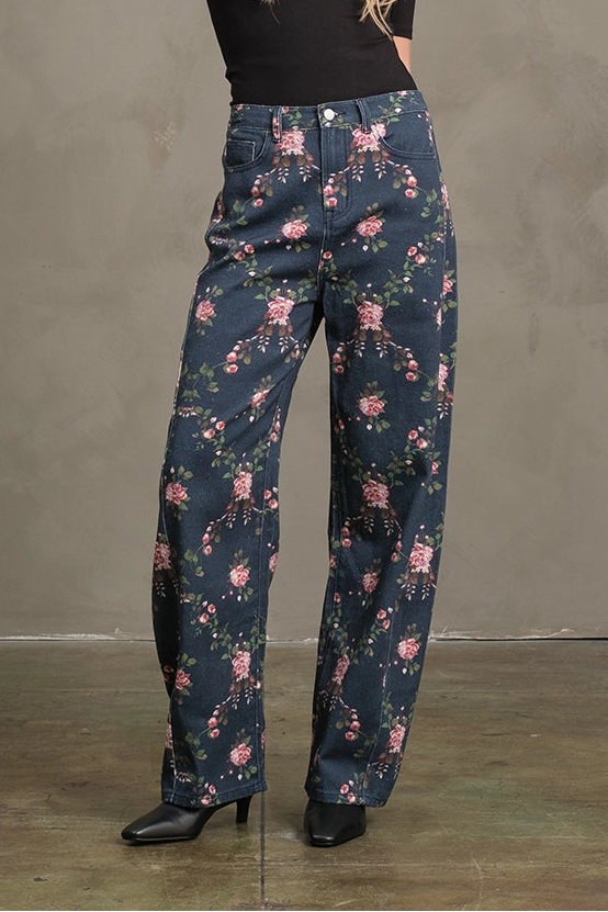 Vintage Floral Barrel Denim