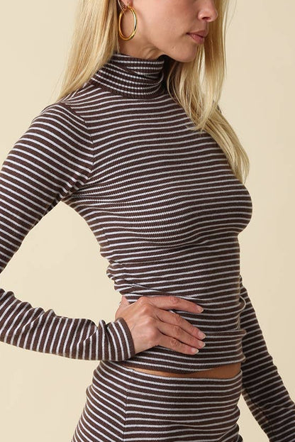 Stripe Turtleneck Top | Brown + Light Blue