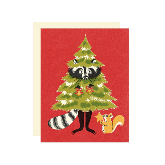 Raccoon Decorating Holiday Card