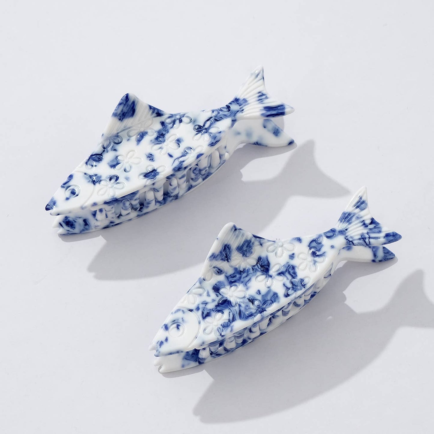 Coastal Blue Floral Fish Hair Claw