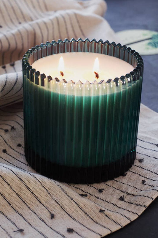 Roland Pine Green Ribbed Glass Candle | 14oz