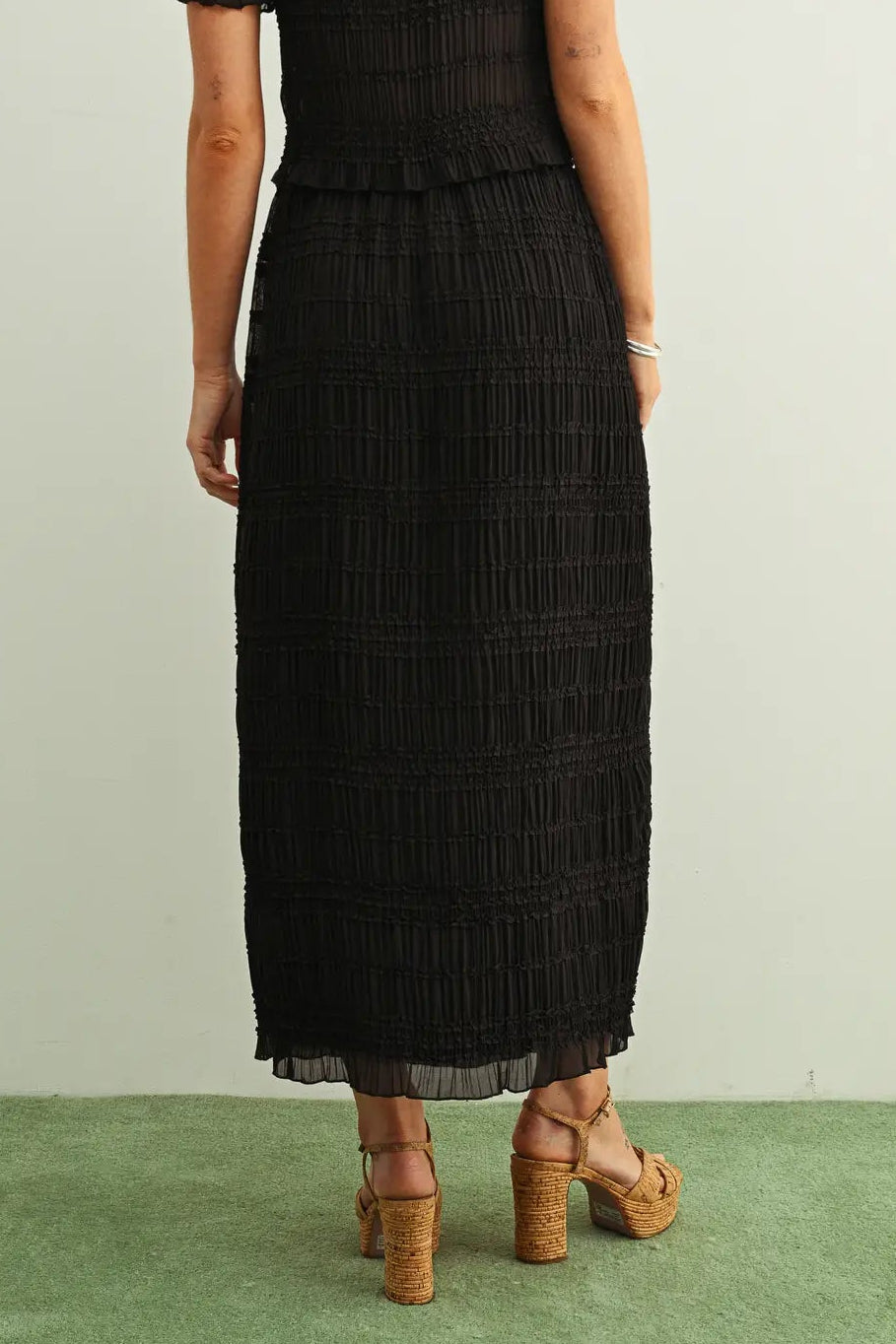 Tiered Chiffon Midi Skirt | Black