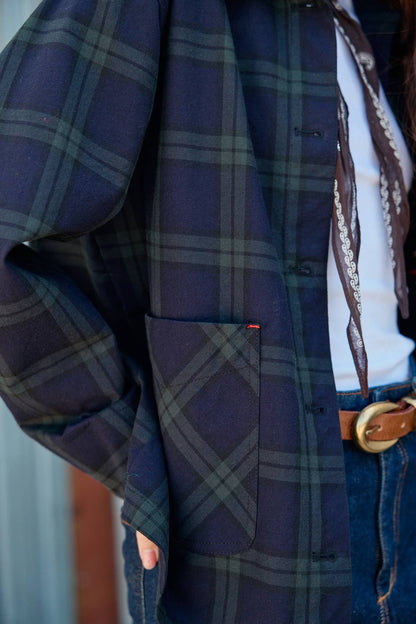 Navy + Green Plaid Button Front Jacket