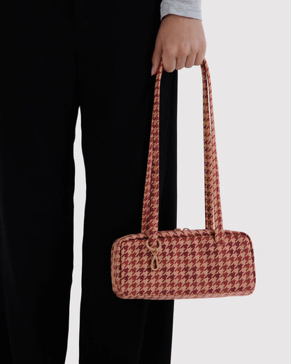 Small Nylon Bowler Bag | Tan Houndstooth