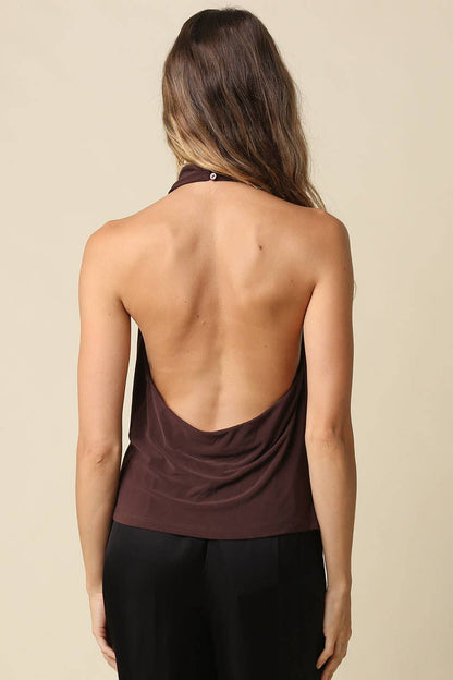 Lysette Cowl Halter Top | Chocolate
